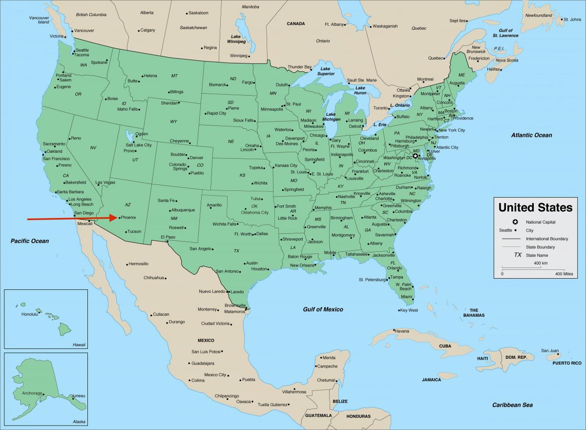アリゾナ州フェニックス - アメリカ地図